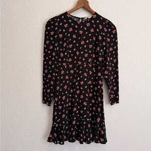 Biden black red floral long sleeve mini dress 2